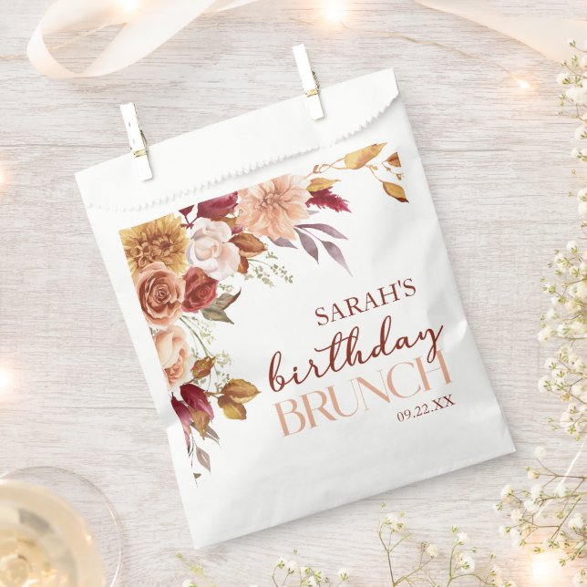 Burgundy Burnt Orange Floral Birthday Party Brunch Favour Bags (Clipped)