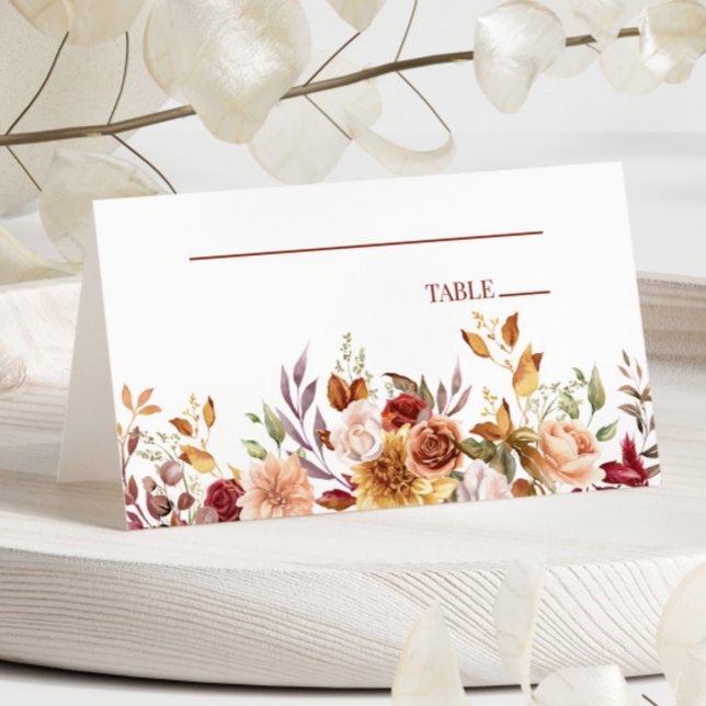 Burgundy Burnt Orange Floral Flowers Wedding  Place Card (Creator Uploaded)