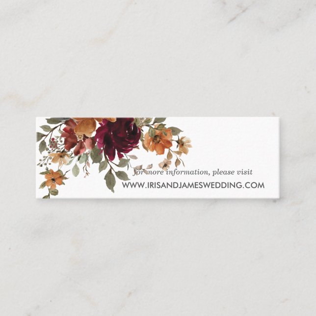 Burgundy Burnt Orange Floral Wedding Website Card (Front)