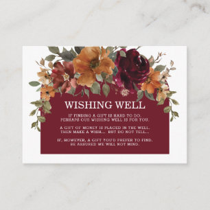 Burgundy Burnt Orange Floral Wedding Wishing Well Enclosure Card