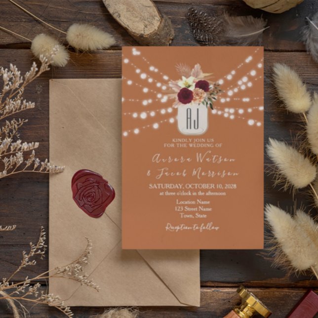 Burgundy Burnt Orange Wedding Invitation (Creator Uploaded)