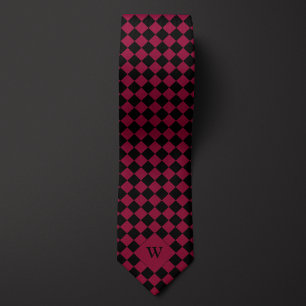 Burgundy Business Checkered Monogram Tie