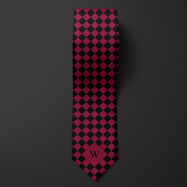 Burgundy Business Chequered Monogram Tie (Creator Uploaded)