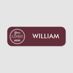 Burgundy Business Logo Minimalist Employee Staff Name Tag
