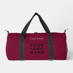 Burgundy Business Logo Name Instagram Fitness Duffle Bag
