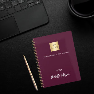 Burgundy business logo notebook