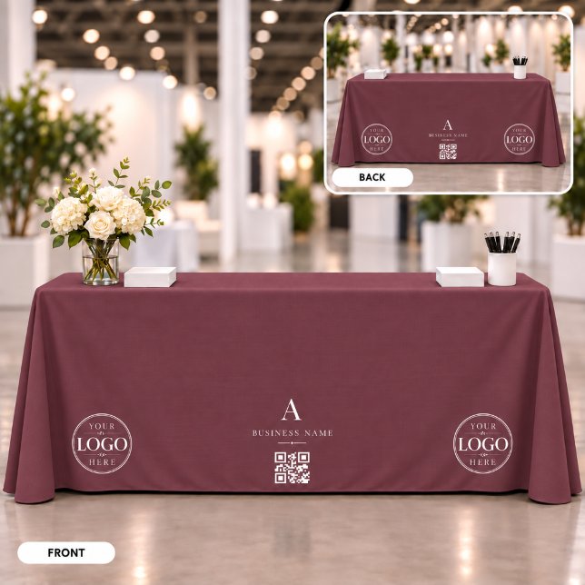 Burgundy Business QR Code Logo Table Banner Tablecloth (Creator Uploaded)