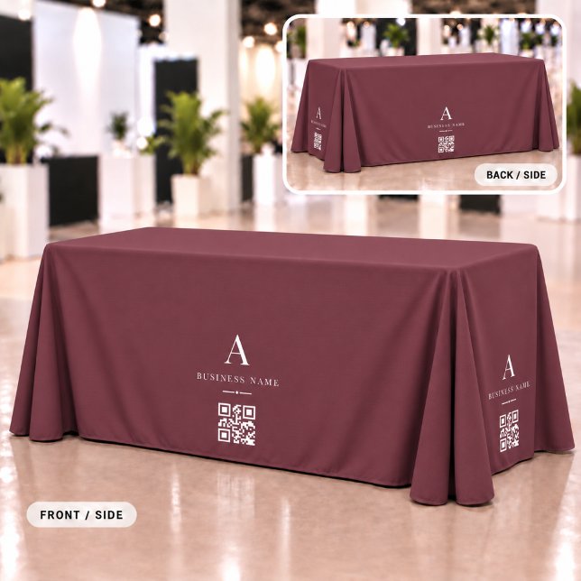 Burgundy Business QR Code Table Banner Tablecloth (Creator Uploaded)