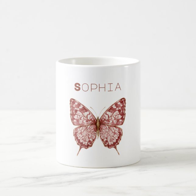 Burgundy Butterfly Name Coffee Mug (Center)