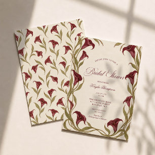 Burgundy Calla Lily Art Nouveau Bridal Shower Invitation