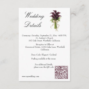 Burgundy Calla Lily Wedding Bouquet Ivory Ribbon  Enclosure Card