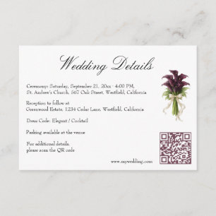 Burgundy Calla Lily Wedding Bouquet Ivory Ribbon  Enclosure Card