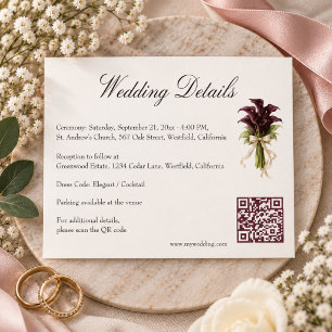 Burgundy Calla Lily Wedding Bouquet Ivory Ribbon Enclosure Card