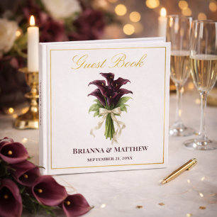 Burgundy Calla Lily Wedding Bouquet Ivory Ribbon  Guest Book