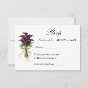 Burgundy Calla Lily Wedding Bouquet Ivory Ribbon  RSVP Card