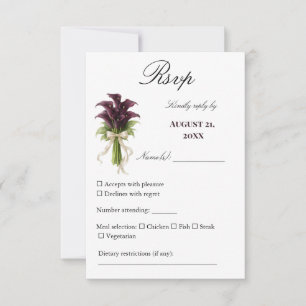 Burgundy Calla Lily Wedding Bouquet Ivory Ribbon  RSVP Card