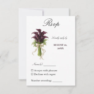 Burgundy Calla Lily Wedding Bouquet Ivory Ribbon  RSVP Card