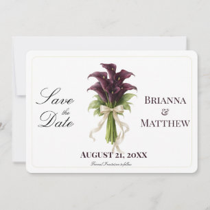 Burgundy Calla Lily Wedding Bouquet Ivory Ribbon Save The Date