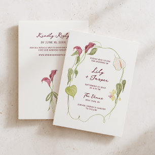 Burgundy Calla Lily Whimsical Wedding Invitation