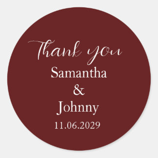 Burgundy Calligraphy Elegant Couple Wedding Classic Round Sticker