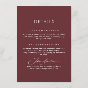 Burgundy Calligraphy Romantic Wedding Details  Enclosure Card