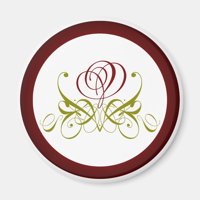 Burgundy Calligraphy Rose Magnet (Front)