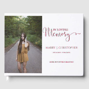 Burgundy Calligraphy Script In Loving Memory Photo Guest Book