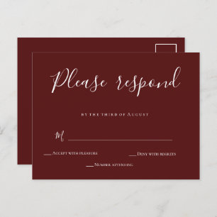 Burgundy Calligraphy Wedding RSVP Card Postcard