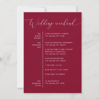 Burgundy Calligraphy Wedding Weekend Itinerary