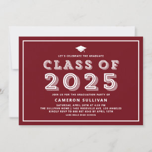 Burgundy Cap Class of 2024 Retro Graduation Invitation