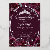 Burgundy Captivating Floral Butterfly Quinceanera