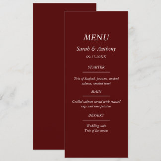 Burgundy Casual Minimalist Elegant Wedding Food Menu