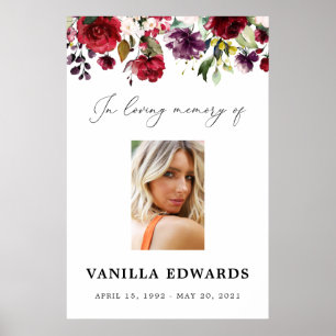 Burgundy Celebration Of Life Sign, Photo Sign