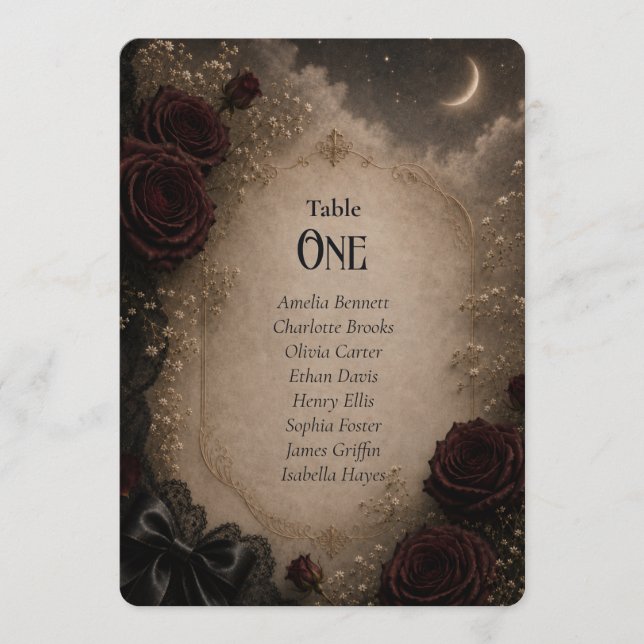 Burgundy Celestial Individual Table Seating Card (Front)