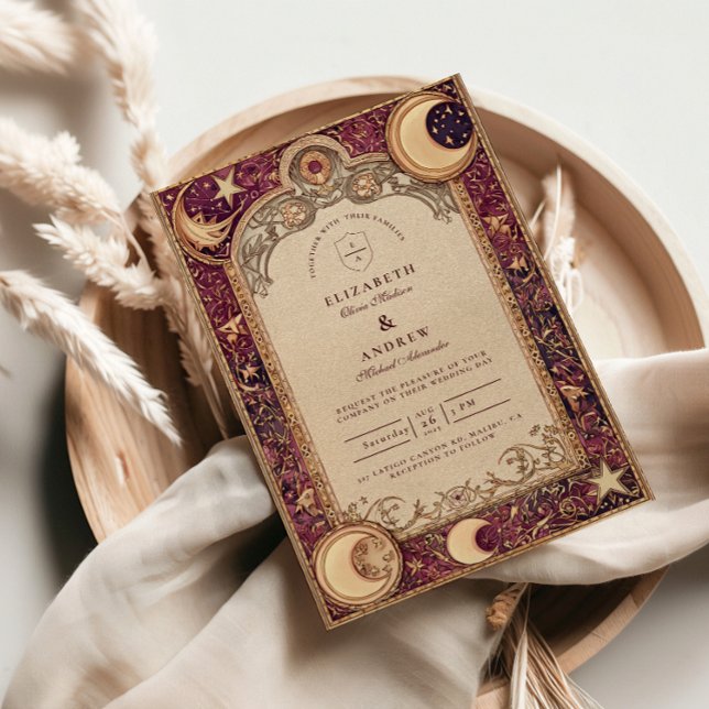 Burgundy Celestial Moon Wedding Invitation (Creator Uploaded)