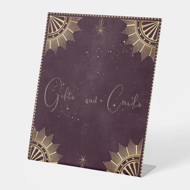 Burgundy Celestial Star and Moon Bridal Shower Pedestal Sign (Front)