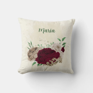Burgundy champagne flowers cushion