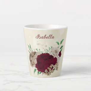 Burgundy champagne flowers  latte mug