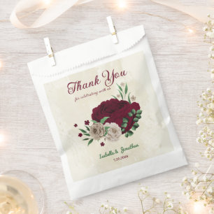 Burgundy champagne flowers wedding favour bags