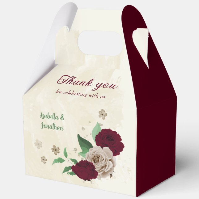 Burgundy champagne flowers wedding  favour box (Front)