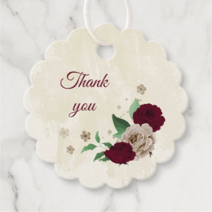 Burgundy champagne flowers wedding favour tags
