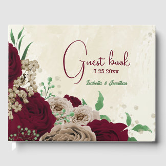 Burgundy champagne flowers wedding  guest book