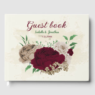 Burgundy champagne flowers wedding guest book