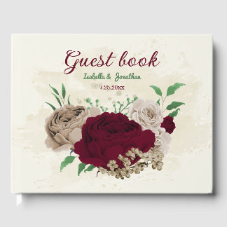 Burgundy champagne flowers wedding  guest book