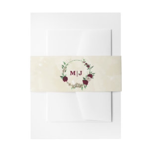 Burgundy champagne flowers wedding  invitation belly band