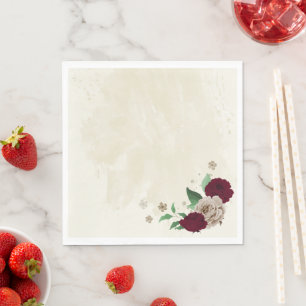 Burgundy champagne flowers wedding napkin