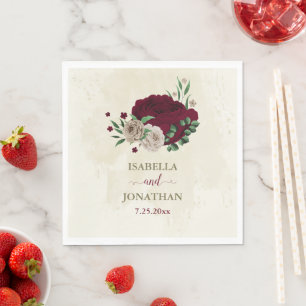Burgundy champagne flowers wedding napkin
