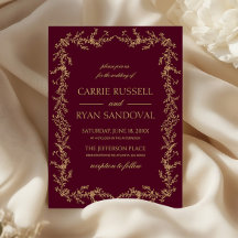 Burgundy Champagne Hand Drawn Floral Frame Wedding