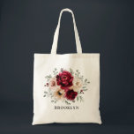 Burgundy Champagne Ivory Mauve Bridesmaid gift Tote Bag<br><div class="desc">Elegant Burgundy Red,  Champagne ivory earthy floral theme wedding bridesmaid gift tote bag featuring elegant bouquet of Burgundy,  champagne ivory colour roses peonies  and sage green eucalyptus leaves. Please contact me for any help in customisation or if you need any other product with this design.</div>