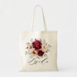 Burgundy Champagne Ivory Mauve Bridesmaids Gifts Tote Bag<br><div class="desc">Elegant Burgundy Red,  Champagne ivory earthy floral theme wedding bridesmaids gift tote bag featuring elegant bouquet of Burgundy,  champagne ivory colour roses peonies  and sage green eucalyptus leaves. Please contact me for any help in customisation or if you need any other product with this design.</div>